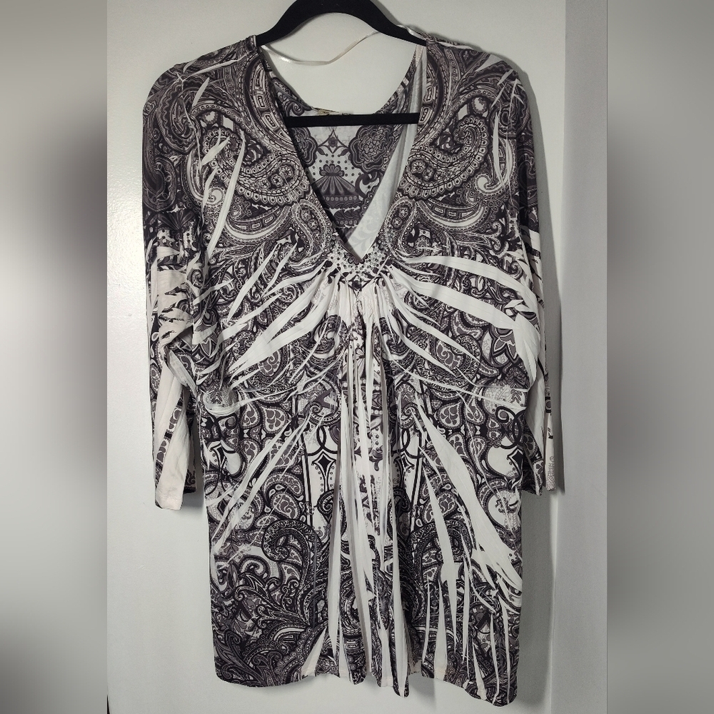 Emeworld Paisley V-Neck Tunic Top Size 2X #436